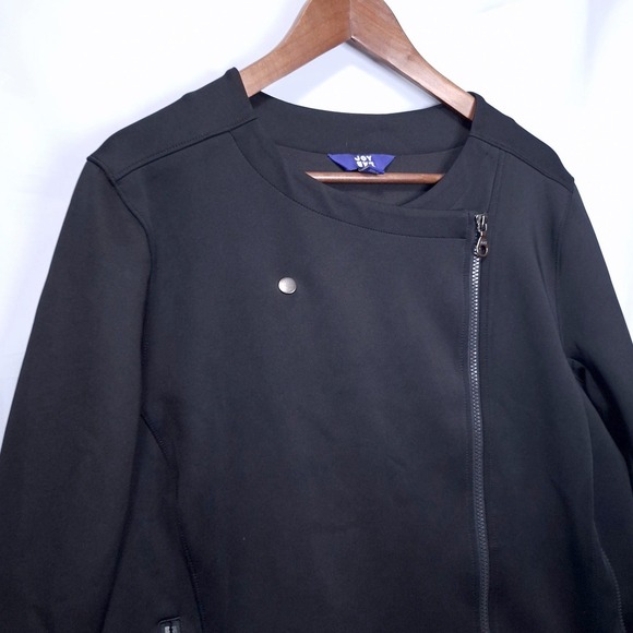 JoyLab Asymmetrical Zip Moto Jacket XXL Black Scuba Knit Biker Goth Edgy - Picture 7 of 11